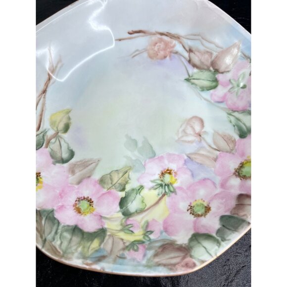 MZ Altrohlau Hand-Painted Porcelain Octagonal Dish With Pink Floral Motif 8" Vtg - Picture 1 of 7